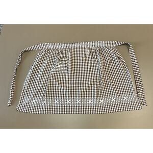 Vtg Brown Gingham Half Apron Pocket Vtg Handmade Checked Cottagecore